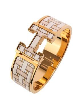 Hermes Clic Clac H GM Son du H Print Bangle Bracelet Beige White Gold Colored